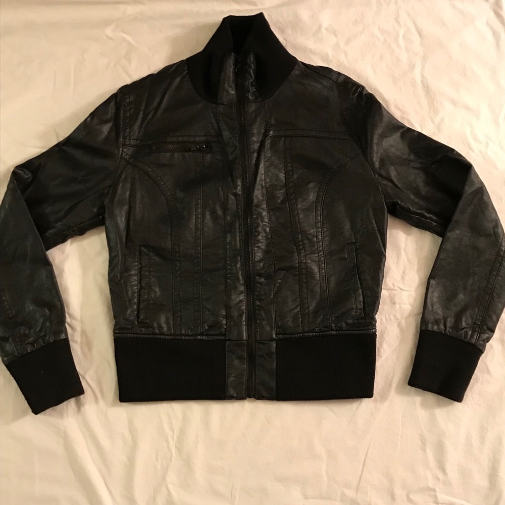 Faux-Leather Black Jacket- Juniors Large